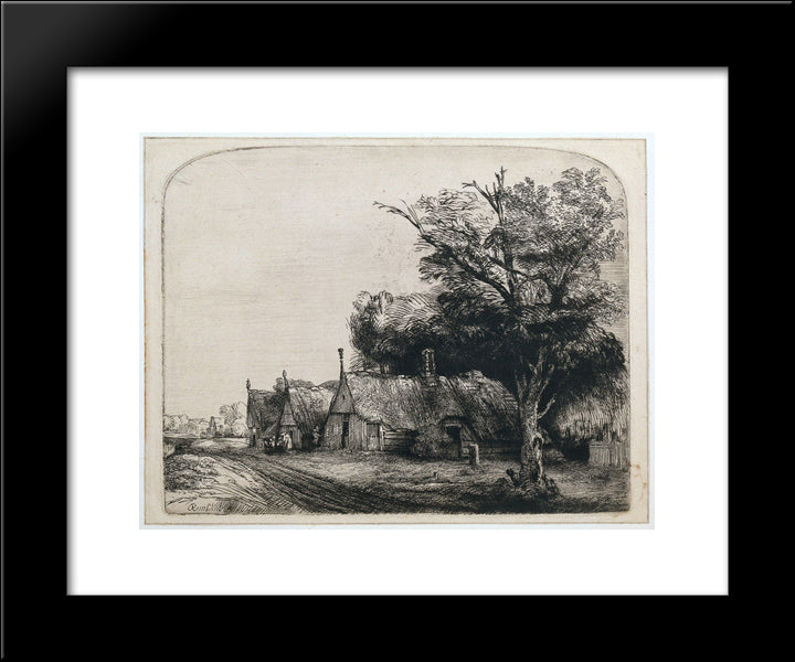 Landscape With Three Huts 20x24 Black Modern Wood Framed Art Print Poster by Rembrandt