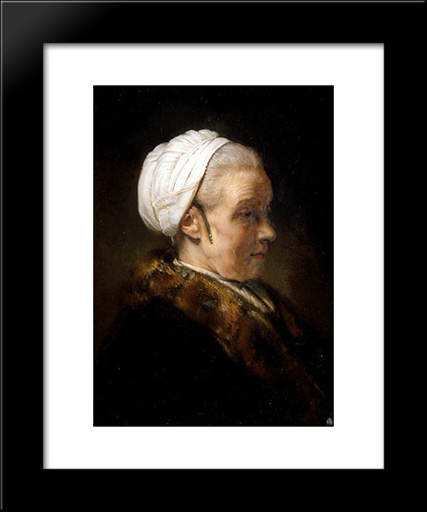 Lighting Study Of An Elderly Woman In A White Cap 20x24 Black Modern Wood Framed Art Print Poster by Rembrandt