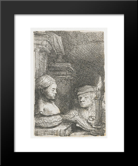 Man Drawing From A Cast 20x24 Black Modern Wood Framed Art Print Poster by Rembrandt