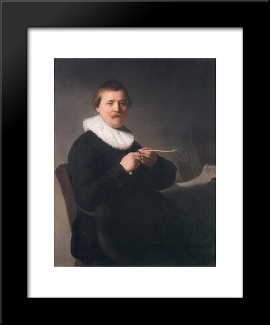 Man Sharpening A Quill 20x24 Black Modern Wood Framed Art Print Poster by Rembrandt