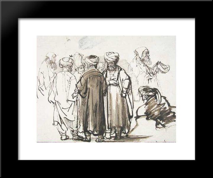 Men In Oriental Dress And Two Studies Of A Beggar In The Half Figure 20x24 Black Modern Wood Framed Art Print Poster by Rembrandt