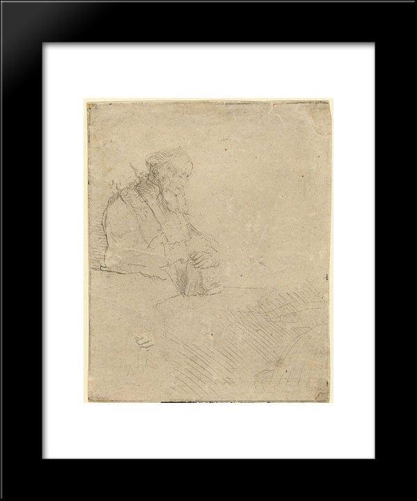 Old Man In Meditation, Leaning On A Book 20x24 Black Modern Wood Framed Art Print Poster by Rembrandt