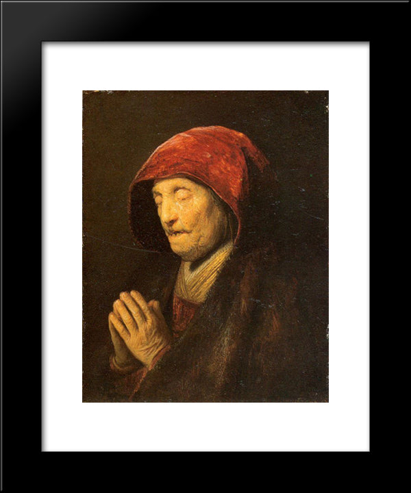 Old Woman In Prayer 20x24 Black Modern Wood Framed Art Print Poster by Rembrandt