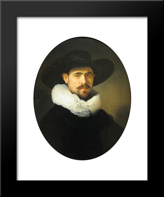 Portrait Of A Bearded Man In A Wide Brimmed Hat 20x24 Black Modern Wood Framed Art Print Poster by Rembrandt