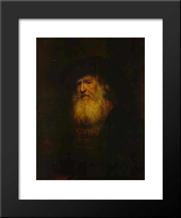 Portrait Of A Bearded Man In Black Beret 20x24 Black Modern Wood Framed Art Print Poster by Rembrandt