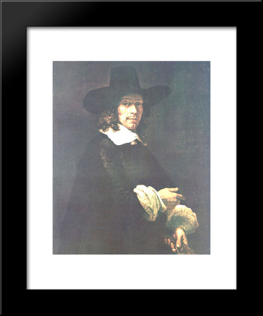 Portrait Of A Gentleman With A Tall Hat And Gloves 20x24 Black Modern Wood Framed Art Print Poster by Rembrandt