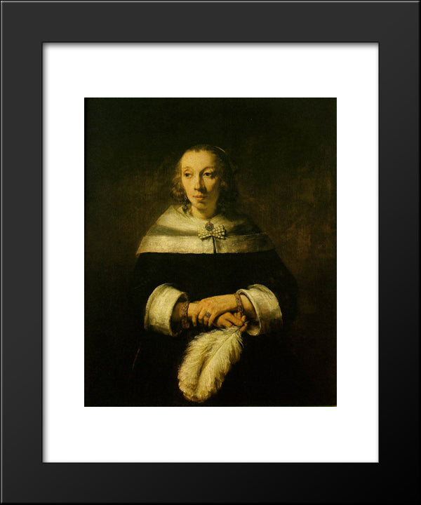 Portrait Of A Lady With An Ostrich Feather Fan 20x24 Black Modern Wood Framed Art Print Poster by Rembrandt