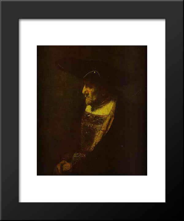 Portrait Of A Man In The Hat Decorated With Pearls 20x24 Black Modern Wood Framed Art Print Poster by Rembrandt