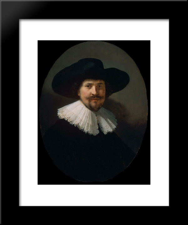 Portrait Of A Man Wearing A Black Hat 20x24 Black Modern Wood Framed Art Print Poster by Rembrandt