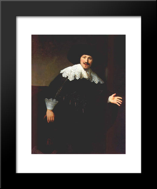 Portrait Of A Seated Man Rising From His Chair 20x24 Black Modern Wood Framed Art Print Poster by Rembrandt