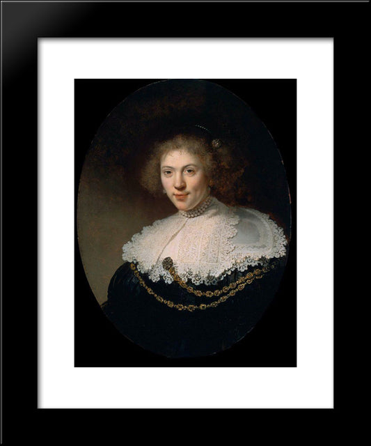 Portrait Of A Woman Wearing A Gold Chain 20x24 Black Modern Wood Framed Art Print Poster by Rembrandt