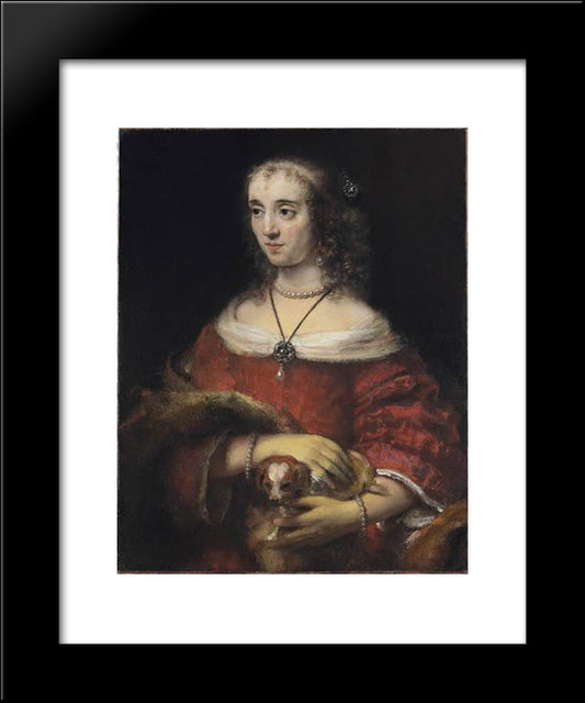 Portrait Of A Woman With A Lapdog 20x24 Black Modern Wood Framed Art Print Poster by Rembrandt