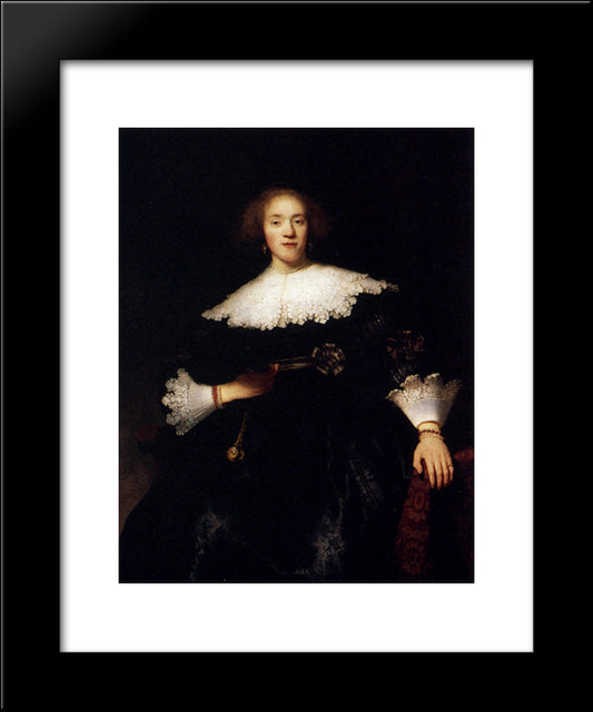 Portrait Of A Young Woman With A Fan 20x24 Black Modern Wood Framed Art Print Poster by Rembrandt