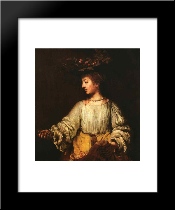 Portrait Of Hendrickje Stofells As Flora 20x24 Black Modern Wood Framed Art Print Poster by Rembrandt