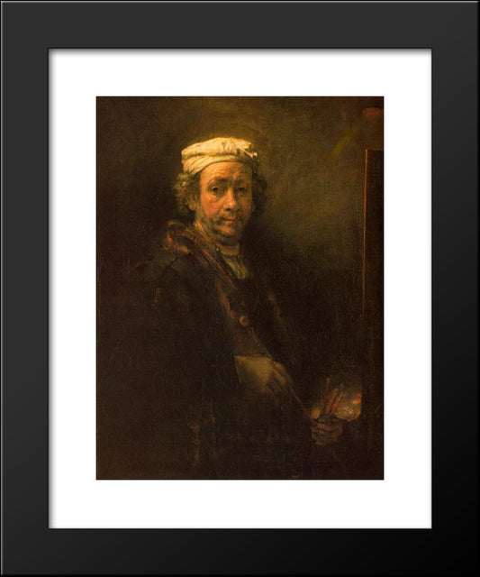 Portrait Of The Artist At His Easel, Detail Of The Face 20x24 Black Modern Wood Framed Art Print Poster by Rembrandt