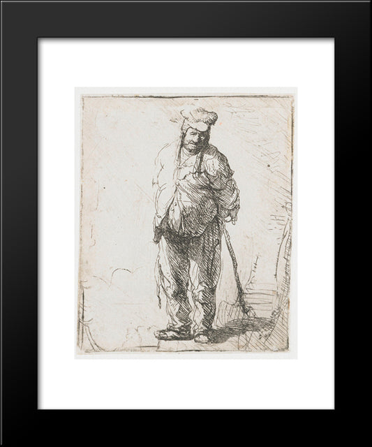 Ragged Peasant With His Hands Behind Him, Holding A Stick 20x24 Black Modern Wood Framed Art Print Poster by Rembrandt