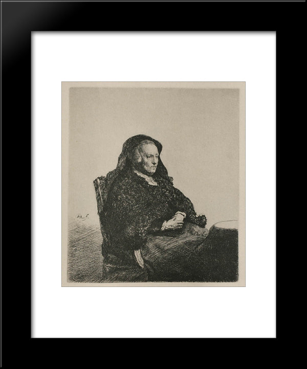 Rembrandt`S Mother, Seated, Looking To The Right 20x24 Black Modern Wood Framed Art Print Poster by Rembrandt