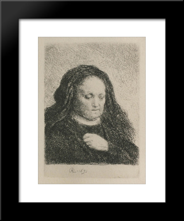 Rembrandt`S Mother In A Black Dress, As Small Upright Print 20x24 Black Modern Wood Framed Art Print Poster by Rembrandt