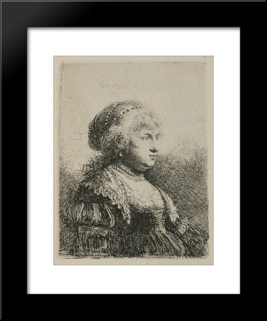 Rembrandt`S Wife With Pearls In Her Hair 20x24 Black Modern Wood Framed Art Print Poster by Rembrandt