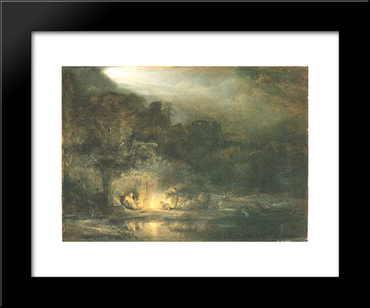 Rest On The Flight To Egypt 20x24 Black Modern Wood Framed Art Print Poster by Rembrandt