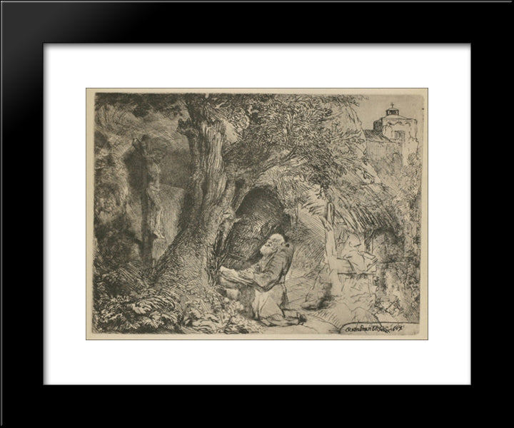 Saint Francis Praying 20x24 Black Modern Wood Framed Art Print Poster by Rembrandt