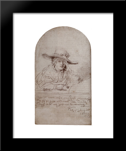 Saskia In A Straw Hat 20x24 Black Modern Wood Framed Art Print Poster by Rembrandt