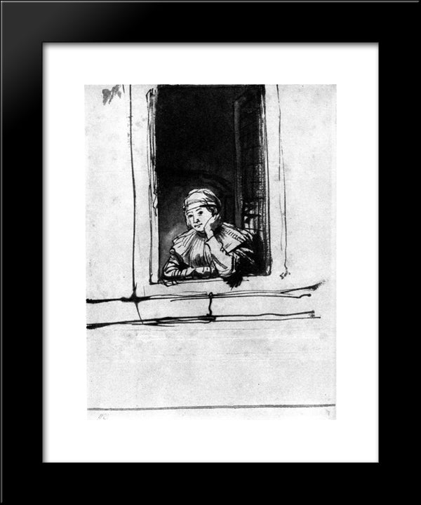 Saskia Looking Out Of A Window 20x24 Black Modern Wood Framed Art Print Poster by Rembrandt