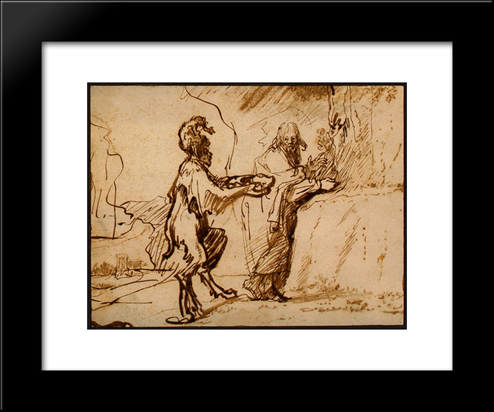 Satan Tempting Christ To Change Stones Into Bread 20x24 Black Modern Wood Framed Art Print Poster by Rembrandt