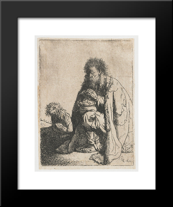 Seated Beggar And His Dog 20x24 Black Modern Wood Framed Art Print Poster by Rembrandt