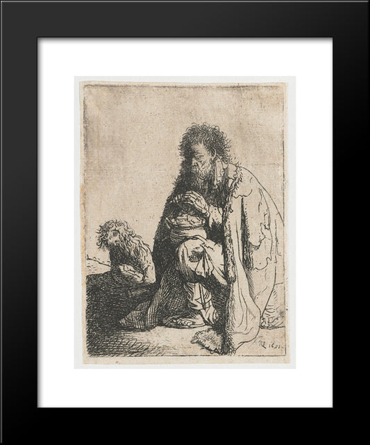 Seated Beggar And His Dog 20x24 Black Modern Wood Framed Art Print Poster by Rembrandt