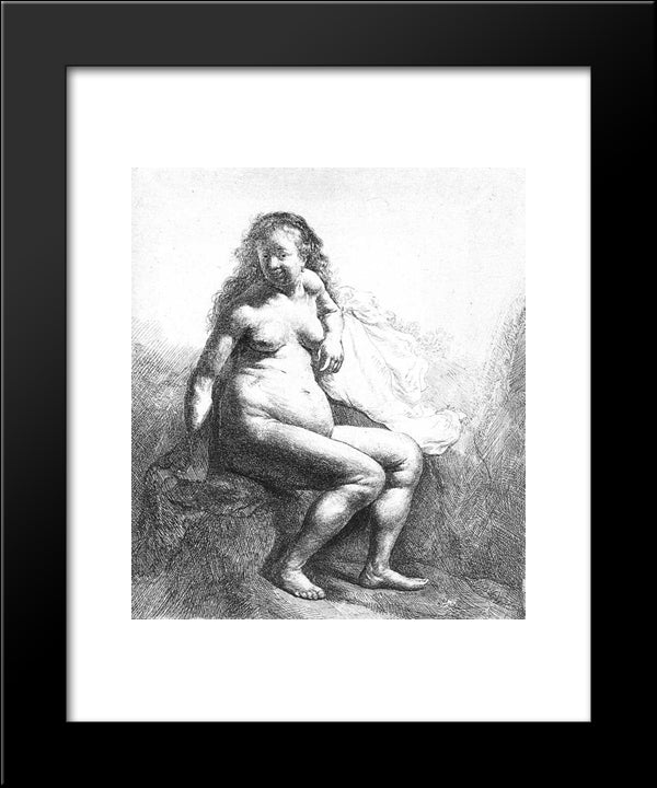 Seated Female Nude 20x24 Black Modern Wood Framed Art Print Poster by Rembrandt