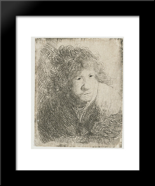 Self-Portrait, Leaning Forward, Listening 20x24 Black Modern Wood Framed Art Print Poster by Rembrandt