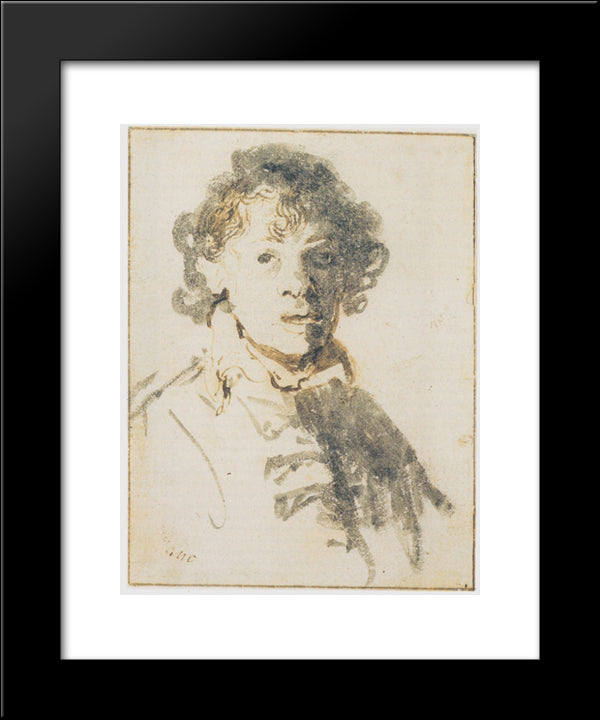 Self-Portrait, Open Mouthed 20x24 Black Modern Wood Framed Art Print Poster by Rembrandt