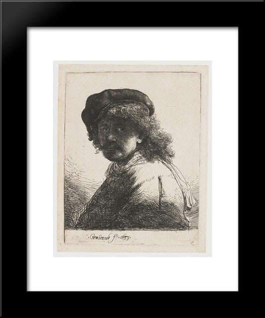 Self-Portrait In A Cap And Scarf With The Face Dark Bust 20x24 Black Modern Wood Framed Art Print Poster by Rembrandt