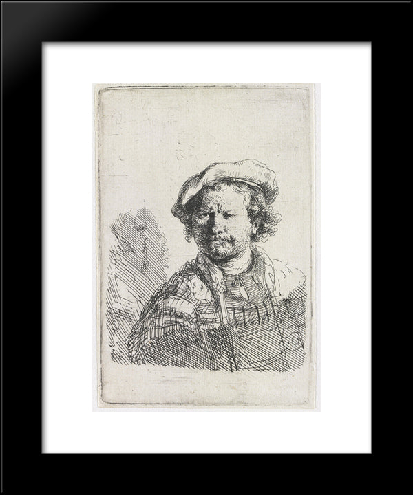 Self-Portrait In A Flat Cap And Embroidered Dress 20x24 Black Modern Wood Framed Art Print Poster by Rembrandt