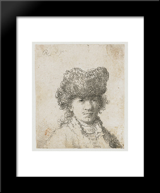 Self-Portrait In A Fur Cap Bust 20x24 Black Modern Wood Framed Art Print Poster by Rembrandt