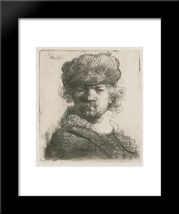 Self-Portrait In A Heavy Fur Cap Bust 20x24 Black Modern Wood Framed Art Print Poster by Rembrandt