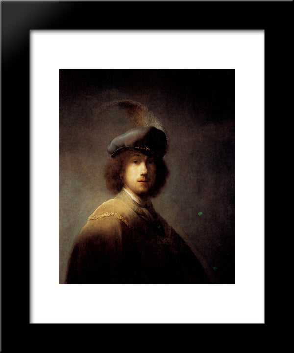 Self-Portrait In A Plumed Hat 20x24 Black Modern Wood Framed Art Print Poster by Rembrandt