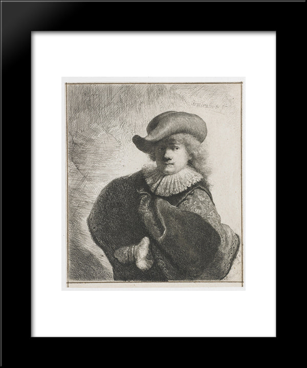 Self-Portrait In A Soft Hat And Embroidered Cloak 20x24 Black Modern Wood Framed Art Print Poster by Rembrandt