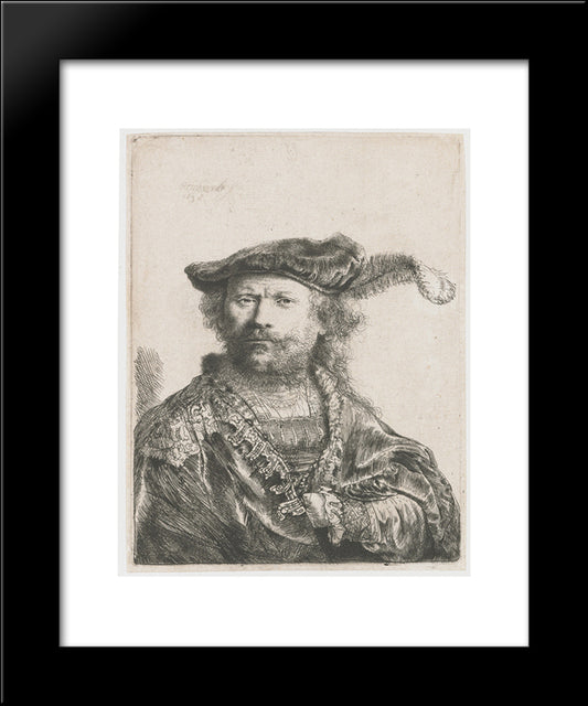 Self-Portrait In Velvet Cap And Plume 20x24 Black Modern Wood Framed Art Print Poster by Rembrandt