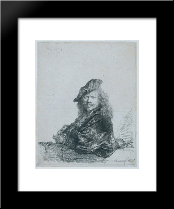 Self-Portrait Leaning On A Stone Sill 20x24 Black Modern Wood Framed Art Print Poster by Rembrandt