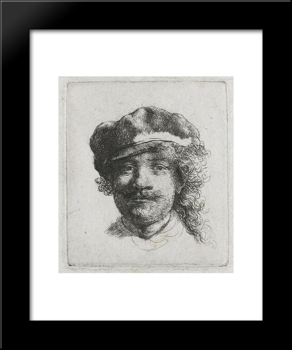 Self-Portrait Wearing A Soft Cap Full Face, Head Only 20x24 Black Modern Wood Framed Art Print Poster by Rembrandt