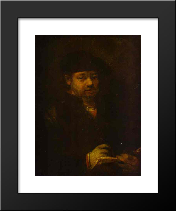 Self-Portrait With A Sketch Book 20x24 Black Modern Wood Framed Art Print Poster by Rembrandt