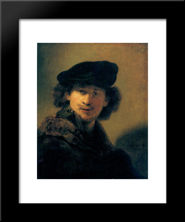 Self-Portrait With Beret 20x24 Black Modern Wood Framed Art Print Poster by Rembrandt