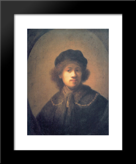 Self-Portrait With Beret And Gold Chain 20x24 Black Modern Wood Framed Art Print Poster by Rembrandt