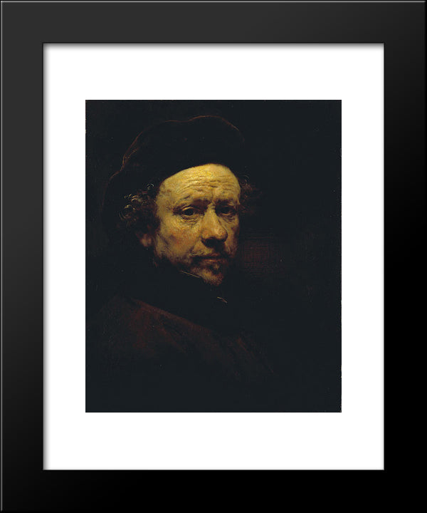 Self-Portrait With Beret And Turned Up Collar 20x24 Black Modern Wood Framed Art Print Poster by Rembrandt