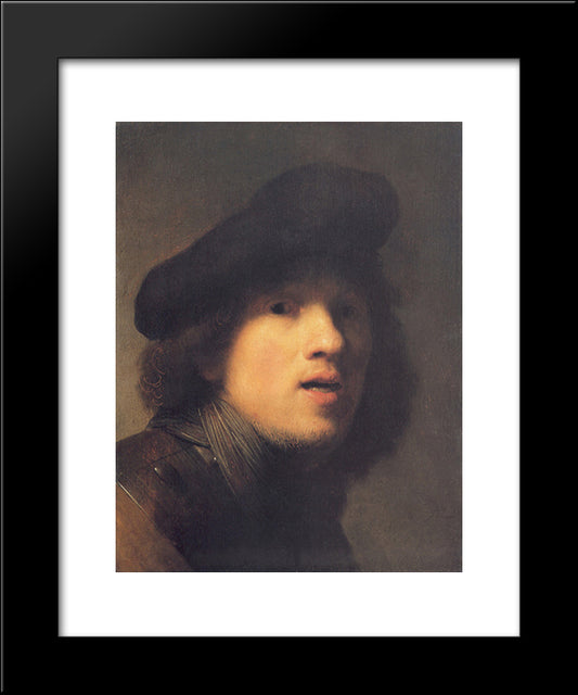 Self-Portrait With Gorget And Beret 20x24 Black Modern Wood Framed Art Print Poster by Rembrandt