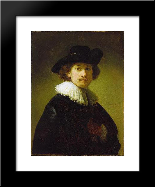 Self-Portrait With Hat 20x24 Black Modern Wood Framed Art Print Poster by Rembrandt