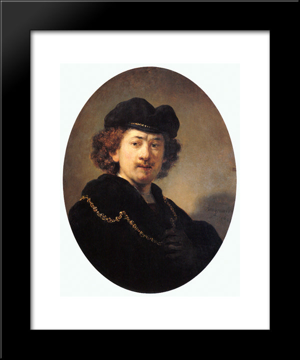 Self-Portrait With Hat And Gold Chain 20x24 Black Modern Wood Framed Art Print Poster by Rembrandt