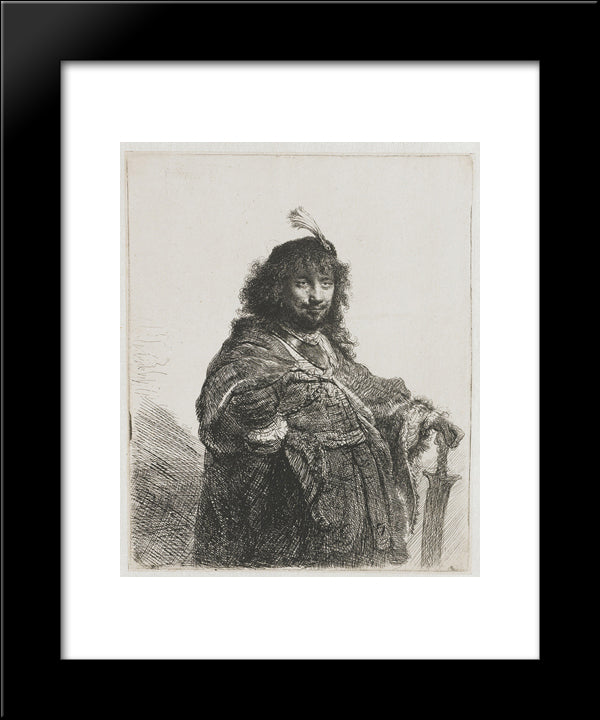 Self-Portrait With Plumed Cap And Lowered Sabre 20x24 Black Modern Wood Framed Art Print Poster by Rembrandt